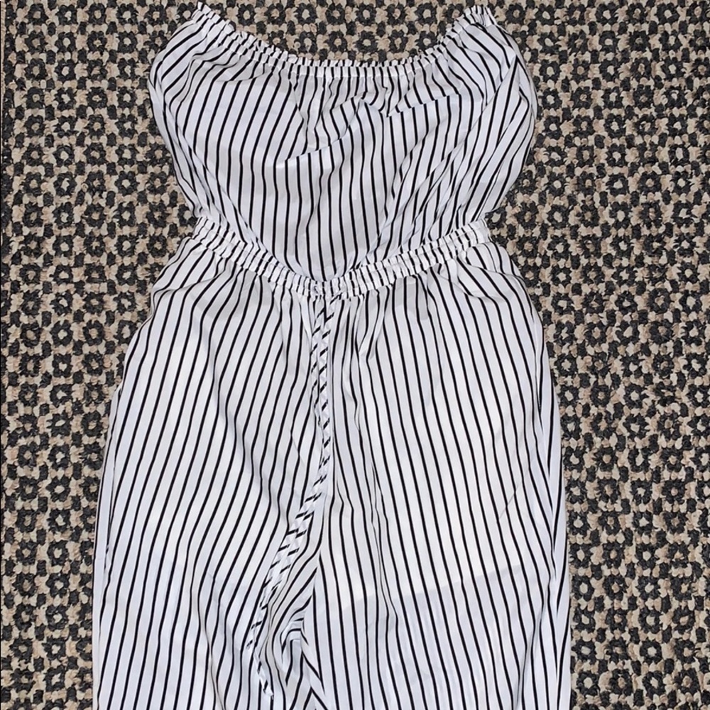 white and black striped jumpsuit